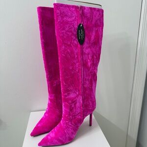 I.N.C. Havannah Knee High Stiletto Boots 7.5 Fuchsia Velvet Stovepipe , NEW